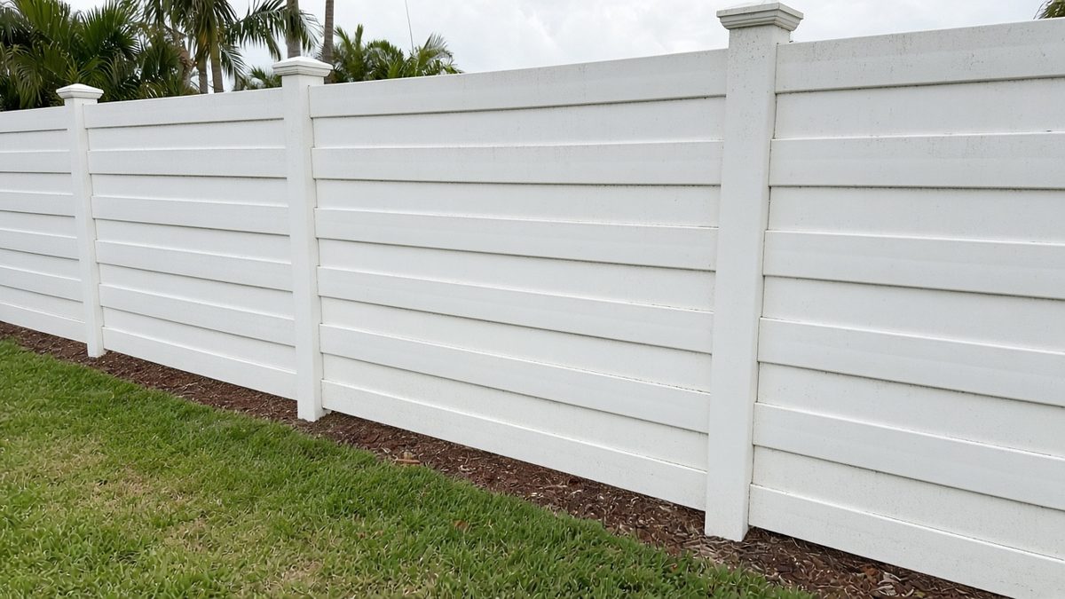 White vinyl privacy fence panels and posts, vinyl fence installation in Cape Coral